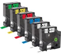 JEXNOVASHOP-Lot de 6 rubans d'étiquettes compatibles avec Dymo D1 12 mm 45013 45010 45016 45017 45018 45019 12 mm x 7 m pour LabelManager 160 280 100 210D 360D 420P Blanc/transparent/bleu/rouge