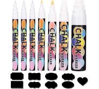 JEXNOVASHOP-Lot de 7 marqueurs à craie liquide blanche effaçables à sec pour tableau de fenêtre et 48 étiquettes pour tableau noir (1 mm, 1 mm, 1 mm, 3 mm, 6 mm, 10 mm et 15 mm)