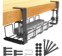 JEXNOVASHOP-Lot de Cable Management, Plateau de Gestion des Câbles sous Bureau sans Perçage, Rangement Cable Bureau pour La Gestion des Câbles et des Multiprises, Noir