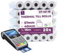 JEXNOVASHOP-LYNNE - Rouleau TPE Carte Bancaire 57x40x12 - Bobine papier thermique 57mm x 18m x 12mm - Papier Rouleaux TPE - Rouleau CB thermique 57mm - sans BPA - 20x