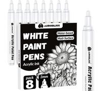 Jexnovashop-Marqueur Blanc Indelebile 2-3mm, 8 Stylo Feutre Blanc Pour Verre, Ardoise, Metal, Bois, Galets, Pneus Marqueur Feutre Acrylique Permanent Pointe Large