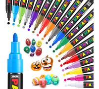 Jexnovashop-Marqueur Peinture Acrylique, 18 Couleurs Marqueur Acrylique Ensemble De Stylos De Peinture À L'encre À Base D'huile À Séchage Rapide Pour Galet, Pierre, Verre, Céramique, Textile (3mm Nib