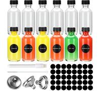 JEXNOVASHOP-Mini Bouteille Verre 60ml, Petite Bouteille en Verre Vide, Bouteilles Miniatures Réutilisables avec Bouchons Noirs et Entonnoir, Mignonette Vide Pour Huiles Essentielles, Shots de Gingemb