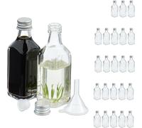 JEXNOVASHOP-Mini Bouteilles en Verre, Lot de 25, Petites fioles à remplir, 50 ML, Bouchon à vis, Transparent/argenté