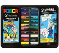 Jexnovashop-Mitsubishi Pencil - Mallette Métal Manga Hero - 20 Marqueurs Peinture Acrylique - 3 Tutos - 1 Poster A3-11 Stickers - Pointes Pc-1m Pc-3m Pc-5m