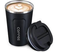 JEXNOVASHOP-Mug Isotherme - Tasse Isotherme - Mug Isotherme Café - Thermos Café - Mugs avec Couvercle - Idéaux pour une Utilisation en Déplacement - Écologiques - Noirs - avec une Capacité de 380 ml