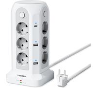JEXNOVASHOP-Multiprise avec Interrupteur, 18 en 1 Multi Prise avec 6 USB, 12 Prise Tour Multiprise Parafoudre et Surtension avec Rallonge 2M, USB C Adaptateur Secteur Bureau pour Maison, Cuisine, Bla