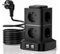 JEXNOVASHOP-Multiprise Électrique 12 en 1 Multiprise de Bureau avec 8 Prises et 4 Ports USB Max 5 V/3,4 A Multiprise avec Interrupteur et Rallonge 3 Mètres Parafoudre et Surtension pour Maison et Bur