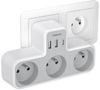 JEXNOVASHOP-Multiprise Murale Française 3 Sortie AC et 3 Ports USB, 6 en 1 Prise Chargeur Française, Adaptateur Secteur 4000W, Convient pour la Maison, Bureau, Compatible avec Phone, Portable
