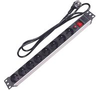 JEXNOVASHOP-Multiprise Rack 19"" 8 Prises, rackable 19 Pouces, Bloc multiprise PDU avec Interrupteur, 8 Prises électrique Type E Terre française, câble de 2.15 m, 3G1.5, Usage intérieur, Noir