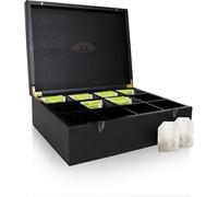 JEXNOVASHOP-Nimma Boîte à Thé ¿ 12 Compartiments en Bois avec Fermeture Magnétique ¿ Compatible Pickwick, Lipton & Autres ¿ Noir ¿ Compartiments Extra-Larges pour Sachets et Thé en Vrac