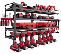 JEXNOVASHOP-Organiseur mural pour outils électriques, support de rangement à 4 niveaux avec 8 emplacements, porte-outils avec support de tournevis, étagère à outils pour garage, établi et atelier, no