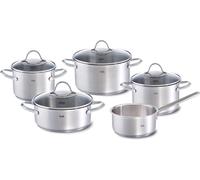 Jexnovashop-Palermo Lot De 5 Casseroles En Acier Inoxydable Avec Couvercles En Verre (3 Casseroles, 1 Casserole, 1 Casserole) Pour Induction
