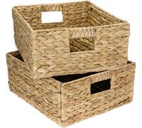 JEXNOVASHOP-Panier de rangement en osier tressé, jacinthe d'eau naturelle, boîte solide et décorative, panier osier rectangulaire compatible Kallax demi-étagère Set de 2 30 x 34 x 15 cm