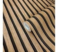 JEXNOVASHOP-Papier peint aspect bois, marron, panneaux acoustiques, effet 3D, panneaux en bois scandinave, aspect naturel, moderne, 10,05 x 0,53 m, fabriqué en Allemagne