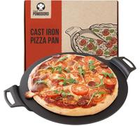 JEXNOVASHOP-Plaque Pizza Four avec Poignées - Poêle En Fonte Antiadhésif pour Cuisinière, Four, Bbq, Feu de camp - Assiette a Pizza et Plaque de Cuisson pour Préparer, Griller, 38 cm