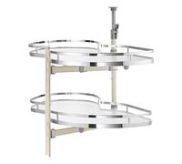 JEXNOVASHOP-Plateau Tournant pour Meuble d'Angle Ouverture à Gauche, Étagère Pivotante pour Placard d¿Angle de 91,4 cm de Largeur, Tourniquet Réglable en Hauteur à 2 Niveaux, Fermeture Douce, Cuisine