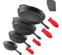 Jexnovashop-Poêle En Fonte 4pcs 15,5/20,5/26/30,5 Cm, Sauteuse Pré-Assaisonnée Avec Poignée En Silicone Résistante À La Chaleur, Ustensiles De Cuisine Restaurant, Pour Four, Gaz, Électrique, Inductio
