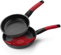 Jexnovashop-Premiere Lot De Poêles 20 Et 24 Cm En Aluminium Fondu Avec Revêtement Antiadhésif, Adapté À Tous Types De Cuisinières, Y Compris Induction, Inclut Un Dessous De Plat, Rouge