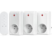 JEXNOVASHOP-Prise Programmable Telecommande sans Fil, 3 Prises Électriques et 1 Télécommande, Portée 80M, Fonction All on All Off, 230V, 1 Piles CR2032 Gratuite