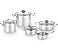 Jexnovashop-Profesional Batterie, 5 Pièces, Acier Inoxydable 18/10 Avec Couvercles En Verre, Compatible Tous Feux Dont Induction