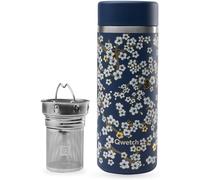 JEXNOVASHOP-Qwetch - Théière Isotherme Nomade 400ml - Infuseur avec 2 Filtres - 12h Chaud / 24h Froid - Étanche, Réutilisable & Durable - Pour Thé, Café, Tisane, Fruits (Flowers Bleu Nuit)