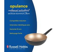 Jexnovashop-Rh01672beu7 28cm Sauteuse Antiadhésive, Wok Avec Revêtement Antiadhésif Durable, Sans Pfoa, Compatible Plaques À Induction Et Ustensiles Métalliques, Opulence Collection, Noir/Or