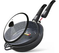 Jexnovashop-Set 2 Sauteuse Induction Anti Adhesive, Poêles 2 Poignées Amovibles 24/28 Cm Avec Couvercles En Verre, Fonte D'aluminium, Ilag Granite Sans Pfoa, Vitrocéramique, Gaz, Four Mgk-19s