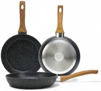 Jexnovashop-Set De 3 Poeles 20cm; 24 Cm, 28cm En Revetement Pierre Noir, Bon Pour Induction