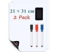 Jexnovashop-Tableau Magnetique Frigo A4, Tableau Blanc Effacable 21×31cm 2 Pièces, Tableau Aimanté Pour Listes De Courses, Réfrigérateur, Notes Et Messages, Avec 3 Marqueurs + 1 Effaceur