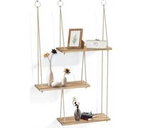JEXNOVASHOP-tagères suspendues pour mur, 3 niveaux en bois bohème flottant, étagère de rangement pour décoration murale, petites plantes, suspension avec corde pour chambre à coucher, salon, cuisine