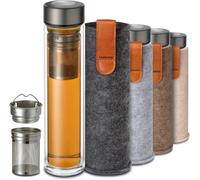 JEXNOVASHOP-Thermos Verre avec Infuser 500 ml - Verre à Double Paroi avec Housse en Feutre - Résistant à la Chaleur - Étanche - Lavable au lave-vaisselle (Anthracite)