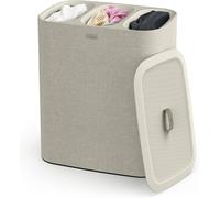 JEXNOVASHOP-Tota- Trio Panier de séparation du linge de 90 litres avec couvercle, 3 sacs de lavage amovibles avec poignées - Beige