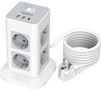 JEXNOVASHOP-Tour Multiprise Parafoudre et Surtension avec 8 Sortie AC et 3 Ports USB, Adaptateur Secteur 3600W avec Interrupteur et Rallonge Electrique 2M, Mult Prise Convient pour Bureau et Maison,