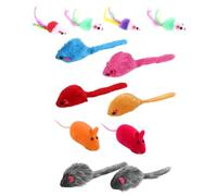 JEXOWIQ 12 pcs Jouets pour Chats à Fourrure Souris Jouets avec queues de Plumes,Jouets souris et animaux pour chats,Souris Jouet pour Chat avec hochet, Jouet interactif pour Chat Minou