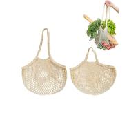 JEXOWIQ 2 pcs Sacs de courses,Filet Provision en Maille,Réutilisables en Maille de Coton avec Serrage,Cabas en Coton Tissé Portables et Lavables avec Longue Poignée pour Fruits et Légumes