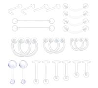 JEXOWIQ 24 Pcs piercing - Piercing Plastique Retainers Piercing Transparent Invisible Nez Labret Oreille Nombril Lèvre Septum Helix Silicone Barre Langue Téton Tragus