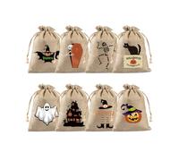 JEXOWIQ 8 pcs Petits Sacs en Tissu,Sachet Coton, Sac Toile de Jute avec Cordon de Serrage, Sachets en Lin Réutilisable pour Halloween, fête, Pochon Tissu pour Bijoux, Bonbons, 10 * 15cm