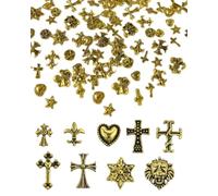 JEXOWIQ décorations d'ongles,50 pcs Breloques à Ongles 3D Croix en Métal Chromé Argent Charme d'Art d'Ongle avec Gothique Rétro Punk Coeurs Crânes Manucure Décorations d'Art d'Ongle,pour nail art