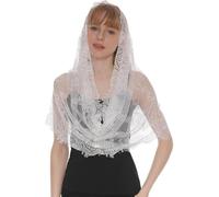JEXOWIQ Voile de Dentelle - 1pcs Voile D'église Foulard L’écharpe Dentelle Pour Messe Latin Prier Ceremonie Mariage, pour les Demoiselles D'Honneur de Mariage de Masse,Élégant et beau,Blanc