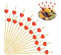 JEYEY Batons de Cocktail, 100pcs Bambou Bois Cocktail Bâtons, Coeur Bâtons Cocktail, Pique Aperitif Coeur, Brochettes de Cocktails, pour Saint Valentin Fête du Carnaval Mariage Réunion (Rouge)