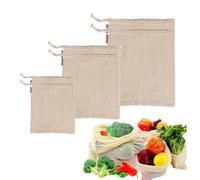 JEYILKIT Sacs réutilisables en maille de coton - Sacs d'épicerie lavables pour fruits et légumes, zéro déchet, biodégradables, durables et légers avec cordon de serrage (lot de 6, différentes tailles)