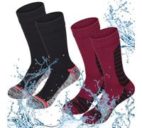 Jeyiour Lot de 2 paires de chaussettes imperméables et respirantes unisexes pour le ski, la randonnée, la pataugeoire, la pêche pour homme et femme, rouge/noir, Medium