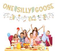 JEYORZY 1 Pcs One Silly Goose Bannière, Adorable Décor d'anniversaire Oie pour 1ère Fête d'anniversaire Baby Shower Décorations Fête Thème Animaux Ferme Pailletés, Décorations de Fête Prénatale