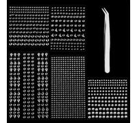 JEYORZY 1066 Pièces Strass Autocollant Diamant,5 Feuilles Strass Autocollant Visage, Crystal Diamant Decoration Avec Pincette, Strass Adhesif Rond, pour DIY Visage Maquillage Décoration