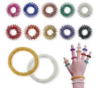 JEYORZY 12pcs Ensemble d'anneaux d'acupression sensoriels à picots (10 Anneaux,2 Bracelets), Anneaux Acupression pour Adolescents, Adultes, Réducteur Stress Masseur de Poignet