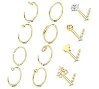 JEYORZY 12Pcs Piercing nez, Piercing Nez Acier Chirurgical CZ Anneau de Nez Piercing Nez Brillant Serpent Clous de Nez Piercing Septum Or Piercing au Nez Bijoux pour Unisexe Bijoux piercing droit