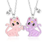 JEYORZY 2 pcs Amitié Pendentif Collier, Collier d Amitie, Colliers Magnétiques BFF, Best Friends Forever Colliers, Meilleur Ami Cadeau D'anniversaire collier bff, filles chaîne pendentif, Rose Violet