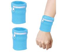 JEYORZY 2 pcs bracelets de sport, Bandes de Poignet, Porte-Monnaie de Bande de Sudation, Pochette de Poignet unisexe, Bandes de Poignet avec Poche Zippée, Rangement des clés pour Le Jogging, Bleu ciel