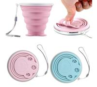 JEYORZY 2pc Gobelet Pliable, Gobelet Rétractable, Tasse en silicone pliable, Gobelets de voyage pliables avec couvercle hermétique, gobelets en silicone portables réutilisables pour camping, randonnée